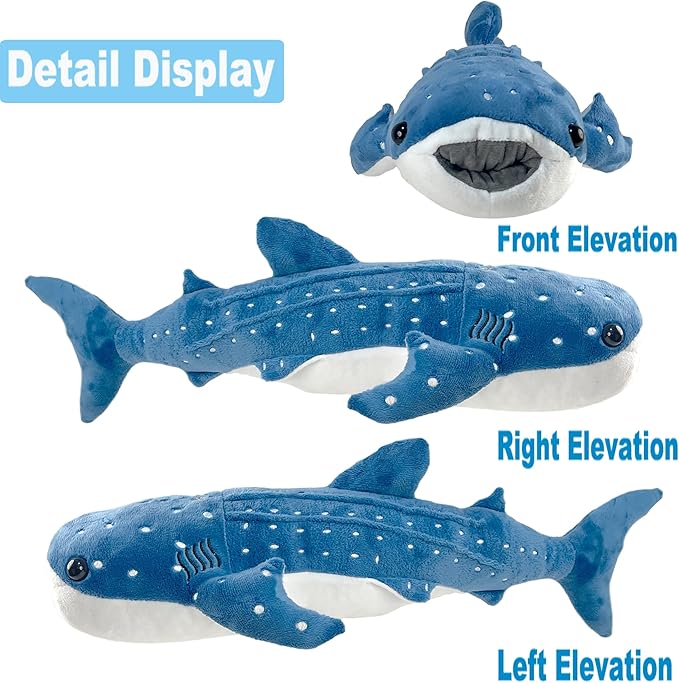 Mukouxun 39 Inch Whale Shark Stuffed Animal – Giant Plush Shark Pillow Toy, Realistic Big Whale Shark Plushie for Kids and Ocean Lovers, Large Cuddly Gift