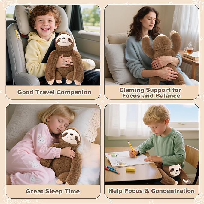 Joyreal Sloth Sensory Weighted Vibrating Pillow, Pressure Activated for Kids Adults, Plush Minky Soft Size: 11 by 21 inches Pillow Animal for Gift Birthday