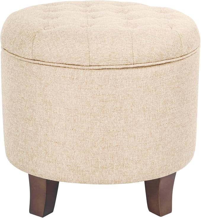 HomePop 19" Button Tufted Round Storage Ottoman - Tan Woven