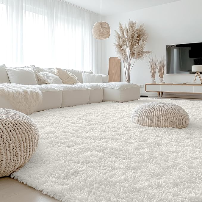 OLANLY 8x11 Machine Washable Large Area Rugs for Living Room, Bedroom, Soft Fluffy Shaggy Bedside Rug, Indoor Floor Carpet for Kids Girls and Boys, Dorms, Nursery, Home Decor Aesthetic, Ivory