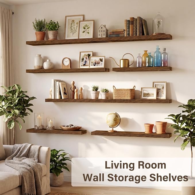Acovy 72in Long Floating Shelves for Wall Set of 2, Wood Wall Shelves for Bathroom Bedroom Kitchen Living Room Laundry Room, Modern Floating Shelf for Home Decor