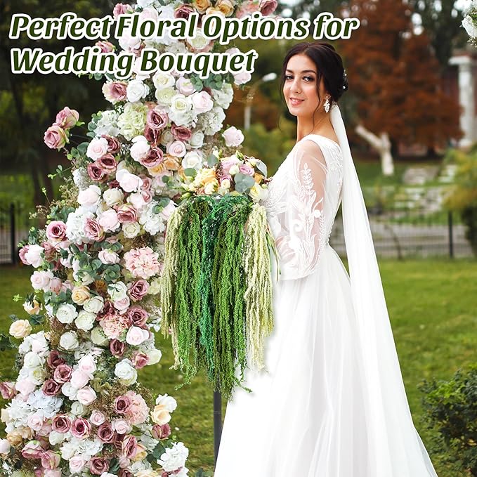 Suncalla 12 Pcs Multi Green Spring Natural Dried Amaranthus Hanging Flowers Amaranthus Artificial Flowers for Wedding Arch Bouquet Floral Garland Wall Home Decoration (23 Inch)
