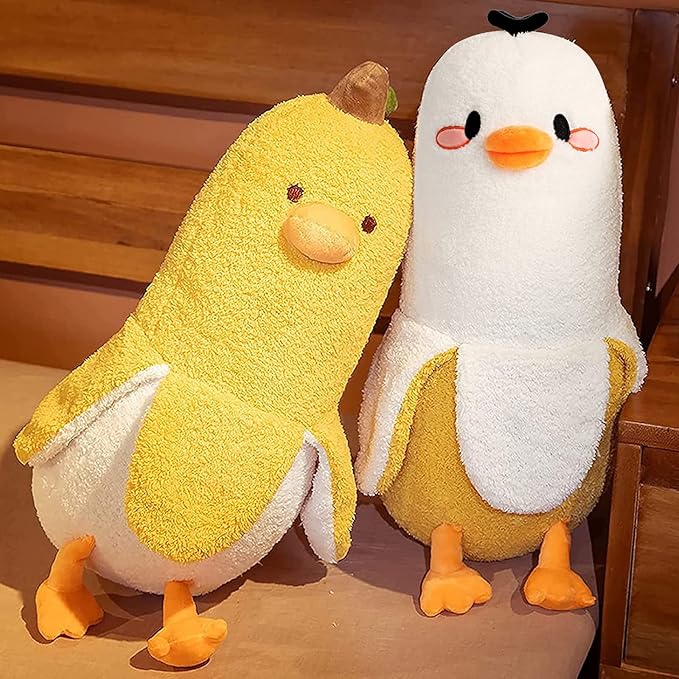 PEACH CAT Banana Duck Plush Pillow Duck Stuffed Animal Cute Banana Plushie for Girls and Boys White 19.7"