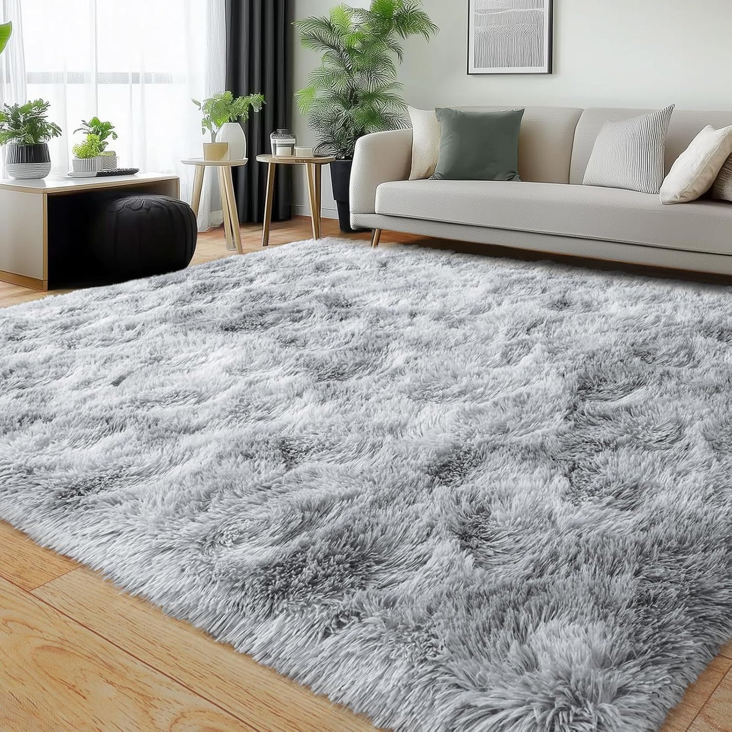 Rezutan Rugs for Living Room, Area Rug 5x7 Fluffy Rug Carpet, Soft Shaggy Modern Floor for Kids Boys Girls Bedroom, Plush Fuzzy Dorm Rug,Grey Tie-Dyed