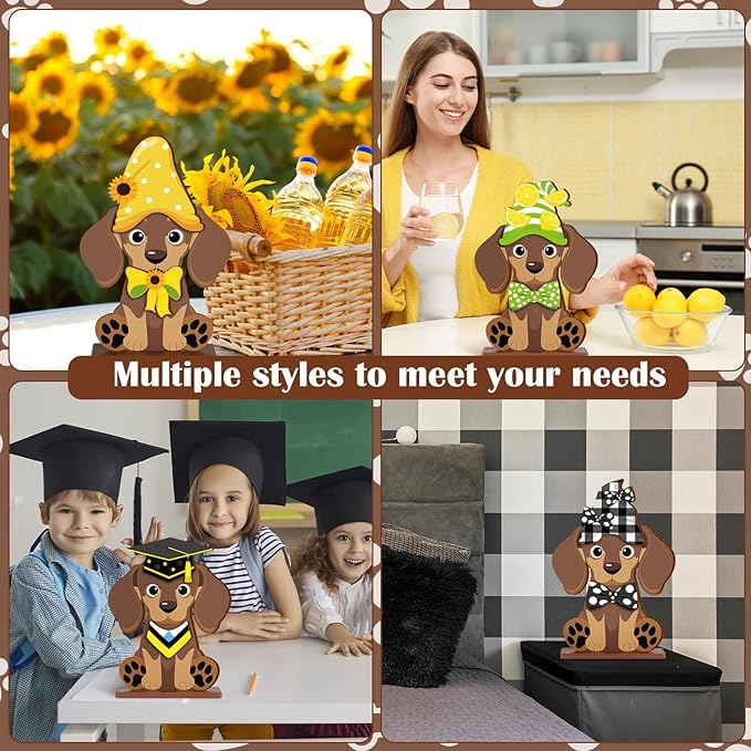 42 Pcs Small Interchangeable Dog Sign Holiday Summer Decor Seasonal Table Centerpiece Farmhouse Rustic Magnetic Desk Accessories Wooden Home Office Room Welcome Tiered Tray Decoration Gifts