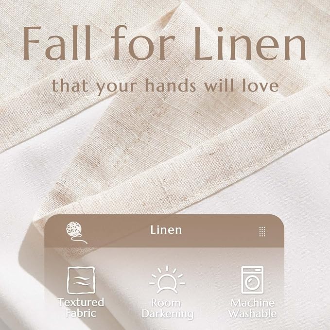 jinchan Lined Linen Blend Curtains 72 Inch Long for Living Room Darkening Beige Curtains for Bedroom Bathroom Burlap Boho Drpaes Grommet Thermal Insulated Drapes Filtered but with Privacy 2 Panel Set