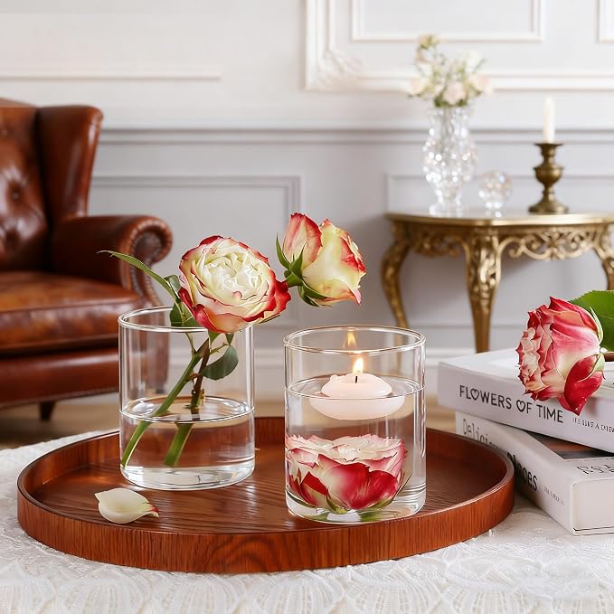 TBWIND 12pcs Small Glass Cylinder Vases for Centerpieces, 4 Inch Clear Flowers Vase for Wedding Decorations, Glass Hurricane Candle Holder for Home Decor Table Centerpiece