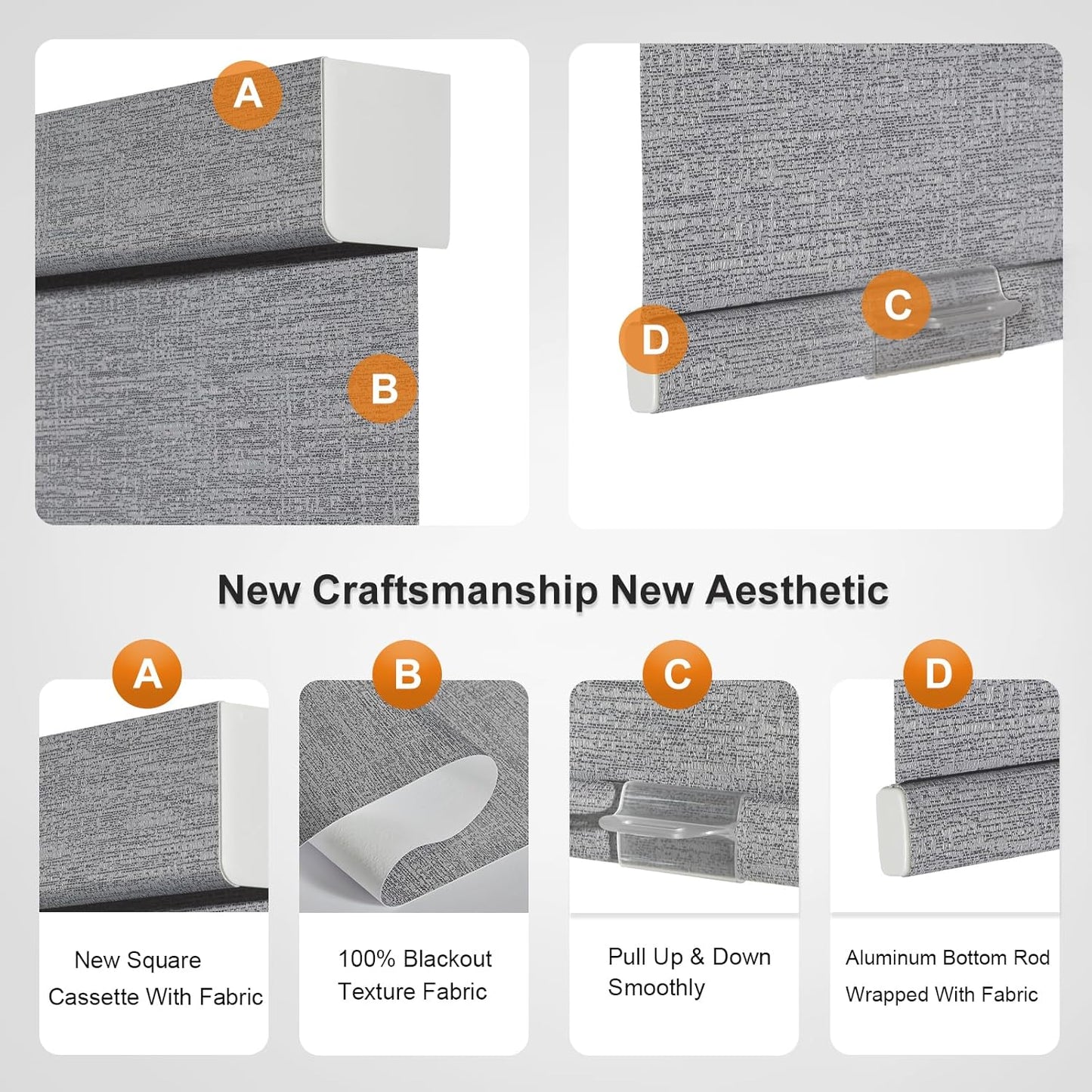 Persilux Blackout Roller Shades for Indoor Windows with Upgraded Cassette, Cordless Shades Window Blinds Pull Down for Doors, Easy to Install for Office/Living Room/Bedroom, Grey(19" W x 56" H)