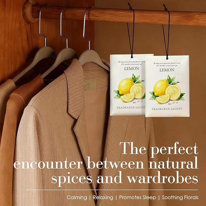 Lemon Scented Sachet Bags - 12 Pack Drawer & Closet Freshener, Long Lasting Odor Eliminator for Wardrobes, Cars & Storage, Home Fragrance Air Freshener Sachets