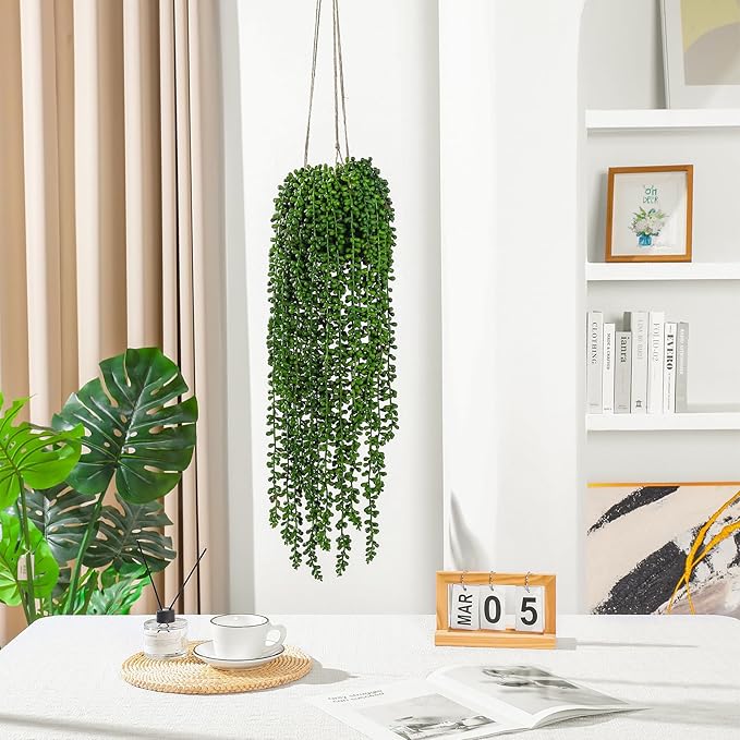 dallisten 10 Pcs Artificial Succulents Hanging Plants, Fake String of Pearls Greenery Plants, Decoration for Wall Home Backdrop Garden Windows Balcony Indoor and Outdoor (10PCS Green)