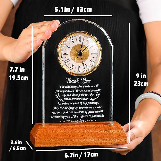 Arikyrist Thank You Gifts for Women Men, Appreciation Clock Gift for Coworkers Friends Teachers with Wooden Light Base, Inspirational Presents for Family Office Desk Clock Decor