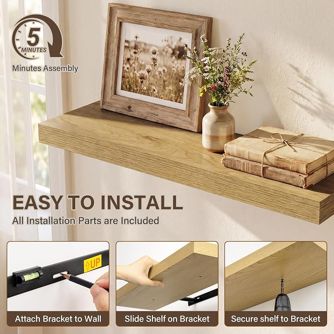 Acovy 40in Long Floating Shelves for Wall Set of 2, Wood Wall Shelves for Bathroom Bedroom Kitchen Living Room Laundry Room, Modern Floating Shelf for Home Decor