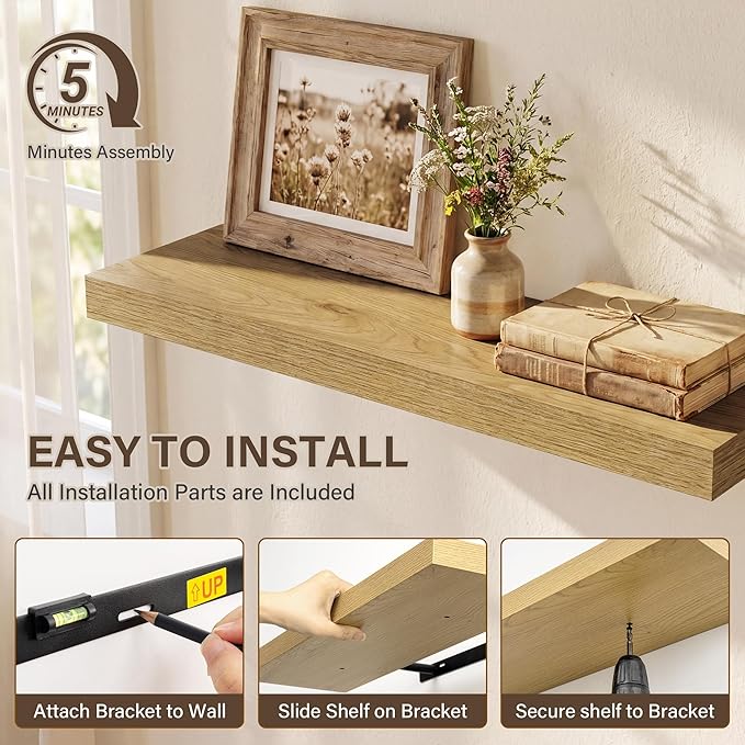 Acovy 55in Long Floating Shelves for Wall Set of 2, Wood Wall Shelves for Bathroom Bedroom Kitchen Living Room Laundry Room, Modern Floating Shelf for Home Decor