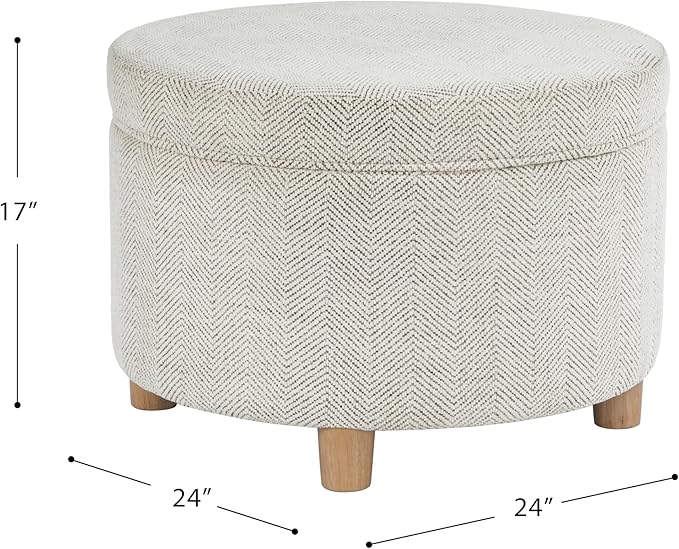HomePop 24" Large Round Storage Ottoman - Cream Chevron Woven