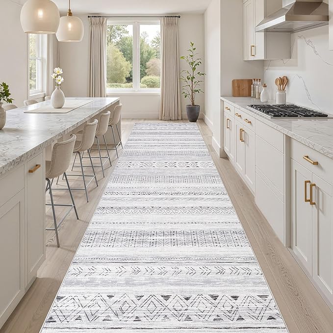 cotiled Washable 3x8 Runner Rugs: Washable Boho Rugs with Non Slip Backing Large Soft Indoor Stain Resistant Carpet for Living Room Bedroom Farmhouse Dining Room Lightweight Home Decor Dark Grey
