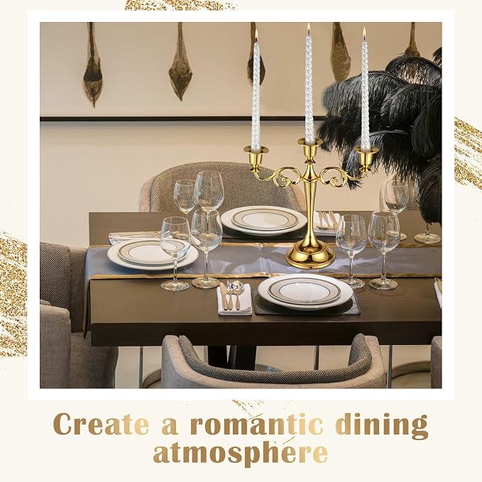 Dandat 3 Pcs 3 Arm Metal Candelabra Candlestick Holders Tall Candlestick Holders Gothic Candle Holder for Home Wedding Church Christmas Party(Classic,10 Inch,Gold)