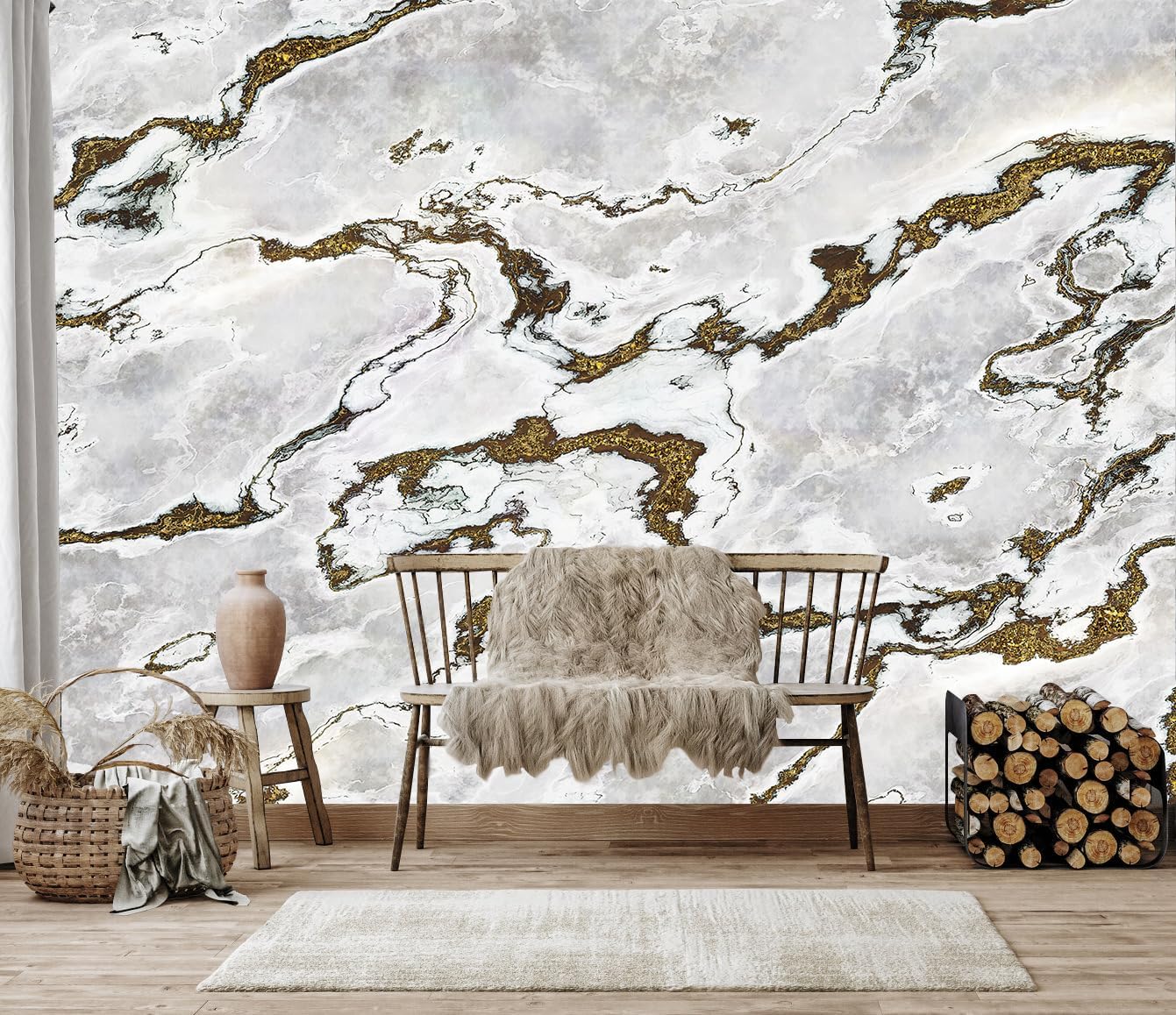 Marble Wallpaper Large Abstract Gold Wall Mural for Bedroom Living Room Office(Not Peel and Stick)