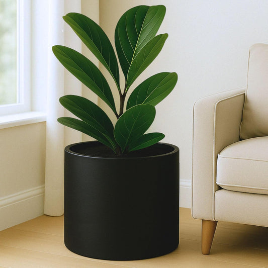 Fox & Fern 14.6 Inch Extra Large Planter — Premium Lightweight Fiberstone Matte Black Plant Pot with Drainage Plug; Big Planter for Indoor & Outdoor Use; Weather Resistant & UV Resistant