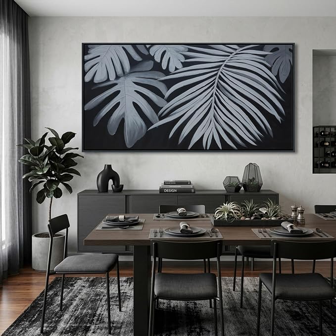 Large Black and White Botanical Wall Art - Modern Abstract Canvas Plant Pictures for Living Room, Framed Minimalist Artwork, Neutral Nature Wall Paintings for Bedroom Decor 29×58In