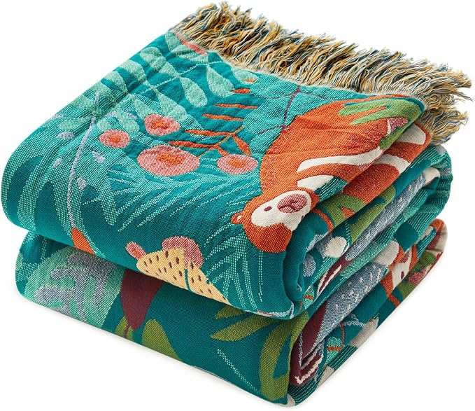 MSGKV Throw Blanket for Bed Cotton Animals Twin Size Couch Blanket 60"x80" Muslin Summer Breathable Lightweight Farmhouse Blankets Home Decor All Seasons