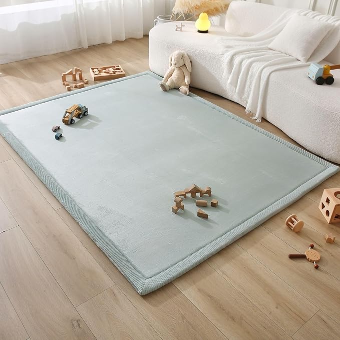 Hakuna Matte CloudSoft Baby Play Mat for Floor 60" x 80" Green – Coral Velvet Memory Foam Rug for Crawling & Cozy Play – Non-Slip, Water-Resistant, Easy-CareTummy Time Mat, Playmat for Playpen