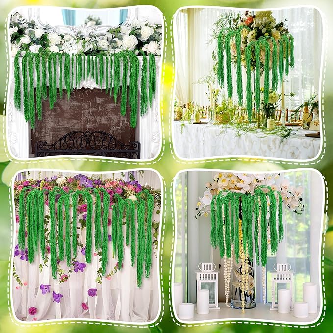 Suncalla 12 Pcs Dark Green Spring Natural Dried Amaranthus Hanging Flowers Amaranthus Artificial Flowers for Wedding Arch Bouquet Floral Garland Wall Home Decoration (23 Inch)