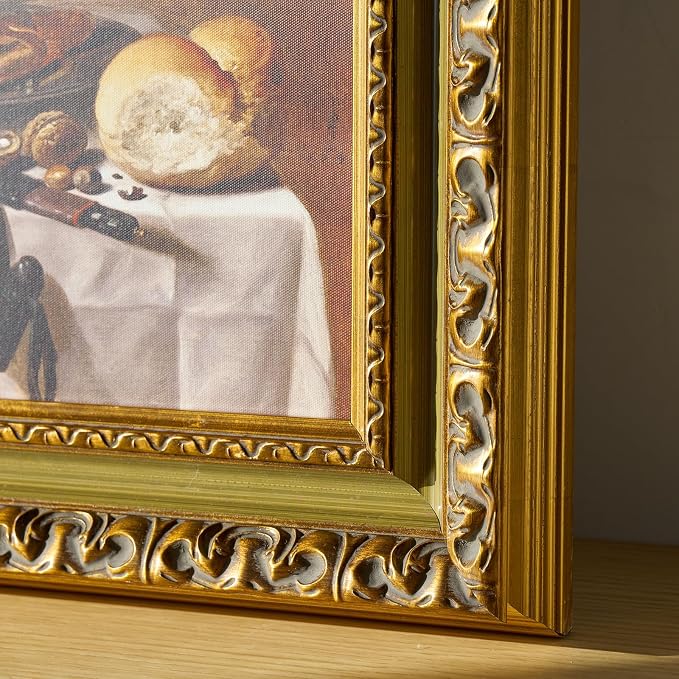 Antique Wood Frame for 16x20 Canvas Paintings, No Glass & Backing, 3.5” Extra Wide DIY Vintage Plein Air Frames For Baroque Victorian Wall Art Prints Class Artwork Designer (Green Gold)