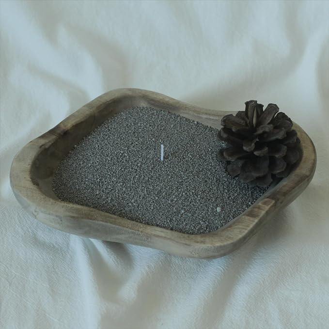 GrusoSP Reusable Wooden Dough Bowl Candle with 18 Oz Pearled Candle Sand and 30 Wicks Unscented Palm Sand Wax Refillable Powder Candles DIY Wax Making Kit (Grey)