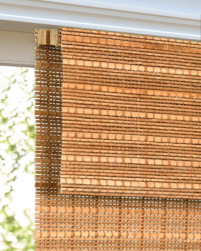 LazBlinds Cordless Bamboo Roman Shades for Windows, 30'' W x 60'' H | Natural Light Filtering Bamboo Window Blinds, Bamboo Blinds for Bedroom Living Room Office Indoor