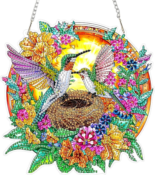 SENQAO Hummingbird Diamond Art Hanging Kit for Adult, Special Shaped Rhinestone, Double Sided DIY Acrylic Diamond Art Painting Window Pendants Home Garden Wall Hanging Kits Hanging Ornament