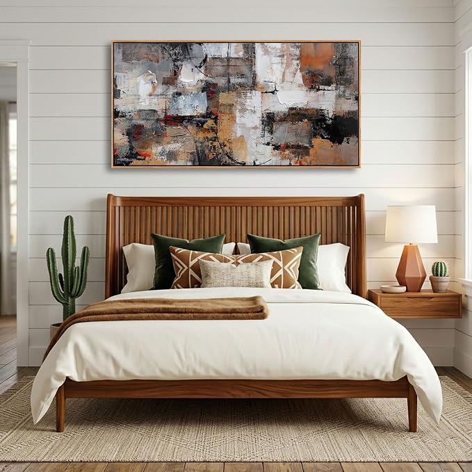Pogusmavi Abstract Canvas Wall Art, Modern Minimalist Painting, Brown Room Decor, Framed Wall Art for Living Room, Bedroom, Office, 20x40IN