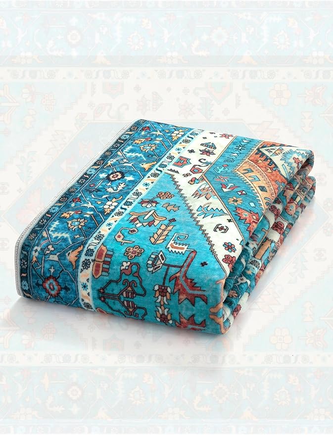 SERISSA Runner Rug for Hallways, 2'6"x16' Washable Non Slip Kitchen Runner Rug, Extra Long Boho Rug Ultra Soft Vintage Blue Print Floor Carpet for Bedroom Hallway Entryway Bathroom Laundry Room
