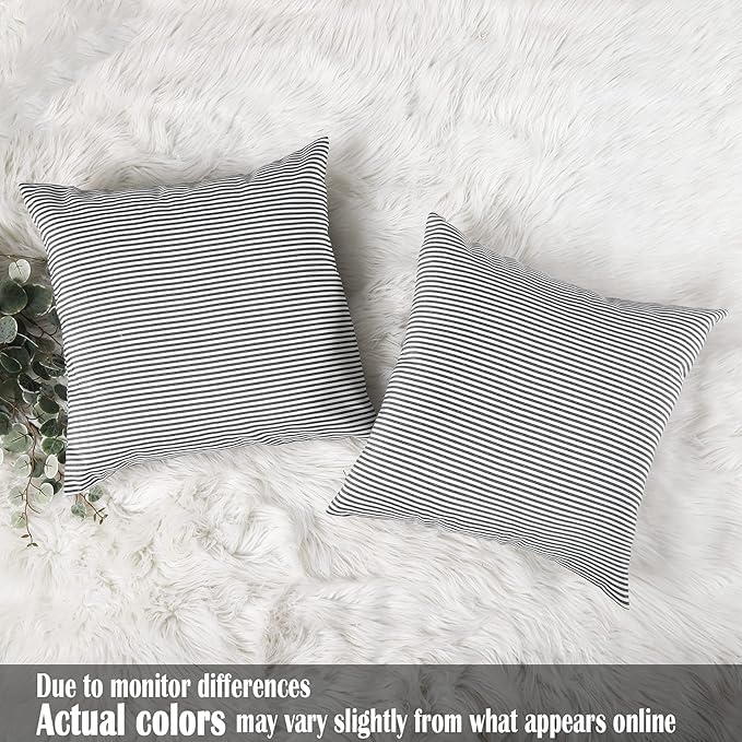 CARRIE HOME Black White Farmhouse Striped Pillow Covers 18x18 Set of 2 Black and White Farmhouse Decor Pillows for Sofa Bedroom and Chair