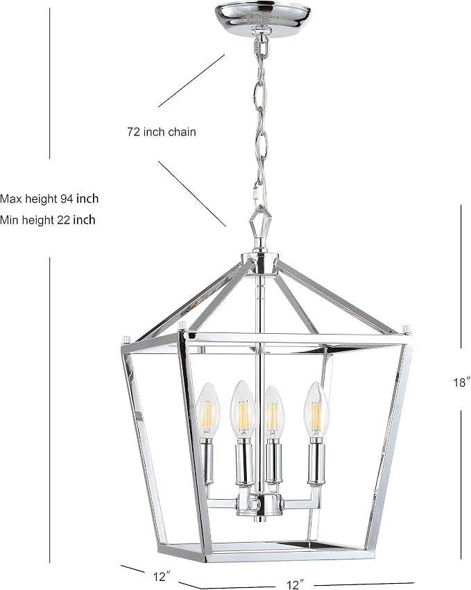 JONATHAN Y 12" Chrome Lantern Pendant Light, 1-Light Pagoda Style Metal Cage Farmhouse Hanging Ceiling Fixture for Kitchen Island, LED Bulb Included (JYL7436C)