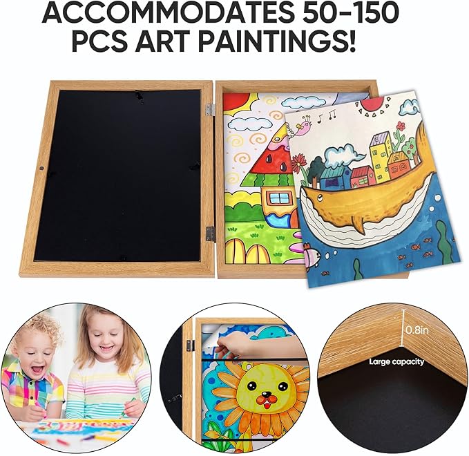 [3-Pack Kids Artwork Frames Changeable - Front Opening Holds 150,Children Art Projects Kids Art Frames,10x12.5 Child Picture Frame for Display,With Storage(Wood)