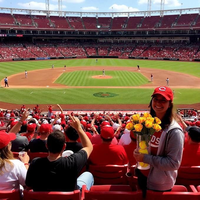 Suncalla 12 Pcs Softball Rose with Leaves Bulk Artificial Fake Roses Decor Sports Flower Gifts for Table Centerpieces Graduation Wedding Gifts Sports Theme Rose Bouquet Party Favors