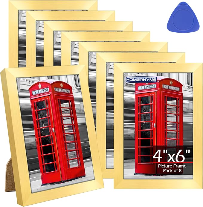 4x6 Picture Frames Set of 8, Gold Photo Frames for Gallery Wall Mounting or Table Display, Collage Frames with Clear Plexiglass for Home Office Decor