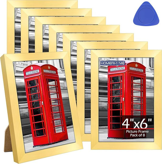 4x6 Picture Frames Set of 8, Gold Photo Frames for Gallery Wall Mounting or Table Display, Collage Frames with Clear Plexiglass for Home Office Decor