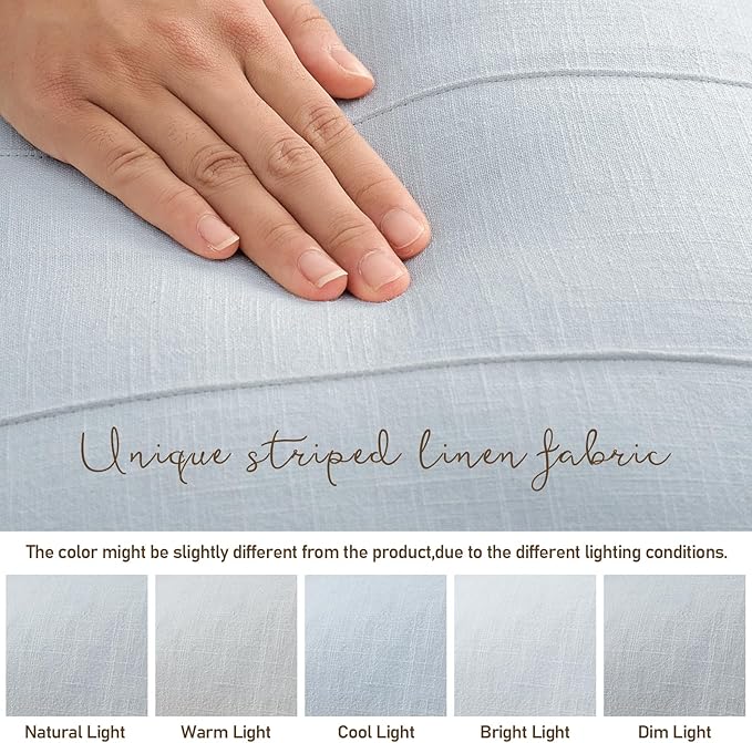 ZWJD Decorative Linen Throw Pillow Covers 26x26 Set of 2 Solid Handcrafted Striped Cushion Covers for Bed Soft Modern Farmhouse Neutral Pillowcase for Couch Bedroom Living Room Home Decor(Sky Blue)
