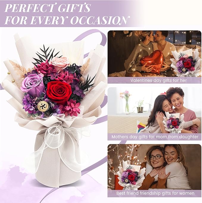 QOEAZY Flowers for Delivery, Preserved Flowers Bouquet with Gift Box, Rose Gifts for Women Mom Grandma