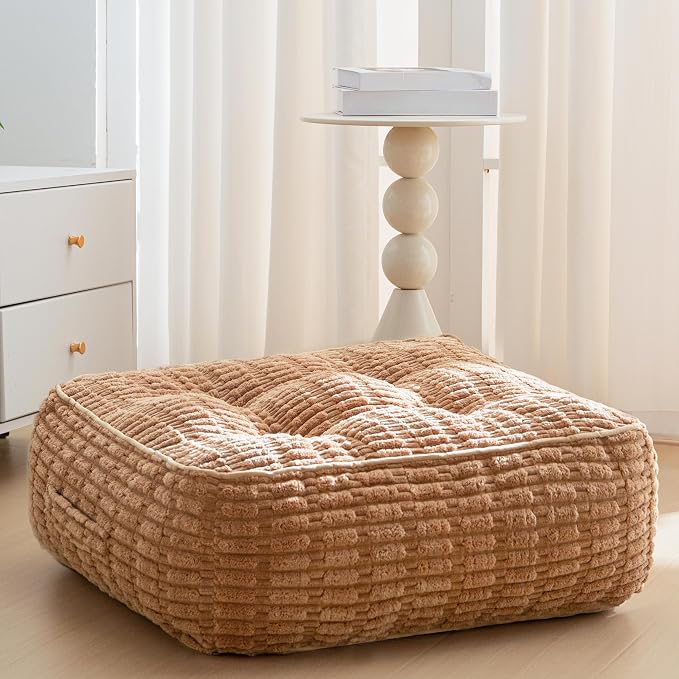 HIGOGOGO 8" Floor Pillow Cushion for Adults, Meditation Cushion Pillow, Blended Corduroy Cover, Large Square Floor Sitting for Tatami Living Room or Yoga, 22x22 Inch, Coffee