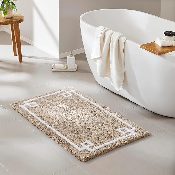 Madison Park Evan 100% Cotton Bathroom Rug Non Slip Backing-Luxrurious Tufted Plush Bath Mat Absorbent, Quick Dry, Spa Design Shower Room Décor, 24x40, Taupe