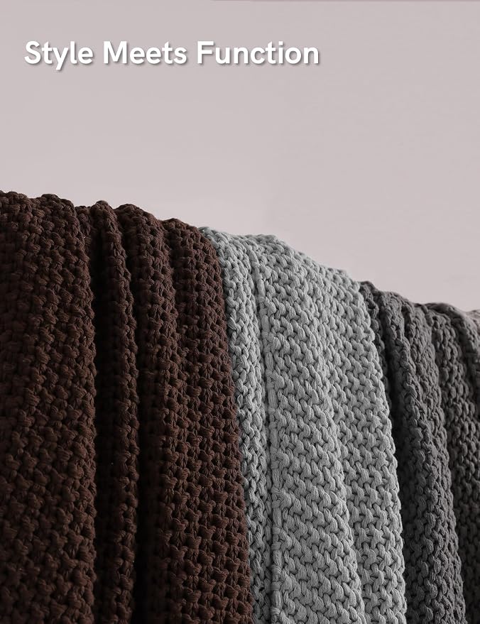 YnM Chunky Cotton Knit Throw Blanket, Cable Knit Throws for Bed Couch Sofa, Comfy & Relaxing, Decorative Piece for Farmhouse Modern Boho Rustic Scandinavian Chic Vibe, Moon Grey 50x60 Inches