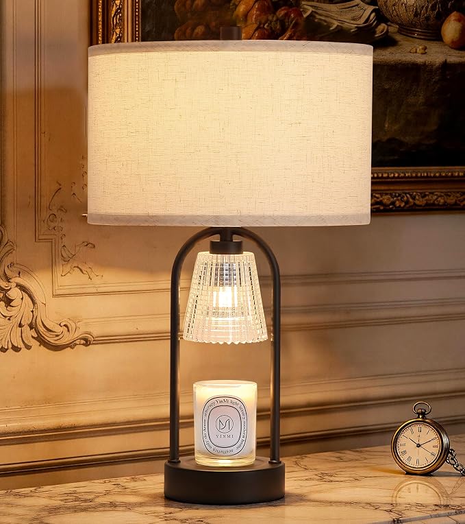 2-in-1 Table Lamp Candle Warmer Lamp with Timer & Dimmer,Modern Wax Melt Warmer for Jar Candles Bedroom Living Room Office Home Decor,Birthday Gifts for Mom Women D12.5*H21.2 Bulbs Included