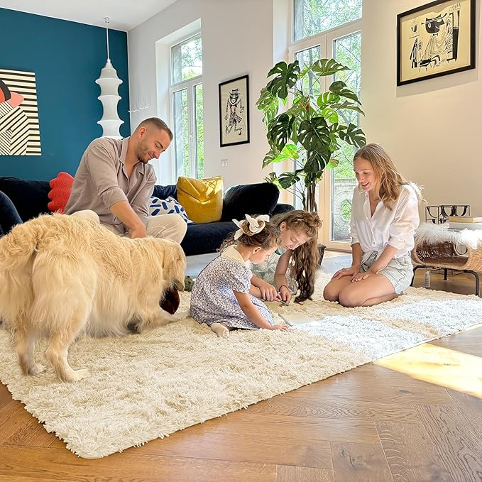 OLANLY 2x5 Machine Washable Runner Rugs for Hallway, Soft Fluffy Shaggy Bedside Rugs for Bedroom, Living Room, Indoor Floor Carpet for Kids Girls and Boys, Nursery Rooms, Home Decor Aesthetic, Cream