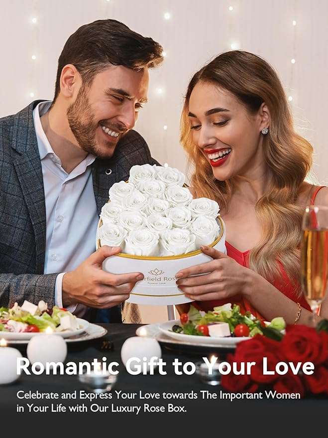Eterfield 16 Forever Flowers in Heart Shape Box, Preserved Roses That Last a Year Preserved Flowers Birthday Gifts for Her Mom Women Wife Anniversary Valentines Day Mothers Day Christmas, White