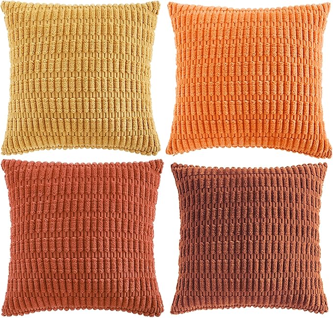 Fancy Homi 4 Packs Decorative Throw Pillow Covers for Living Room Couch Bed, Modern Farmhouse Boho Home Décor Accent Cushion Case, 22" x 22" (Pack of 4), Burnt Orange Series