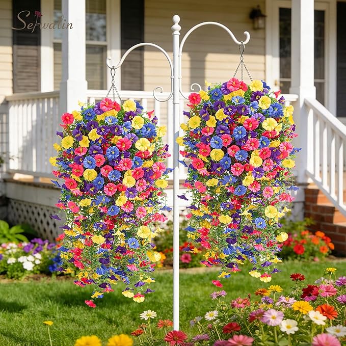 Serwalin Artificial Hanging Flowers for Outdoors UV Resistant, 8PCS Faux Morning Glory Fake Outdoor Flowers Realistic Silk Flower Plantsfor Outside Planter Front Door Porch Patio Yard Decor