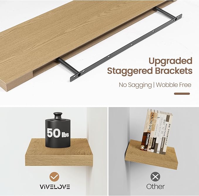 Vivelove 36 Inch Floating Shelves for Wall, 9" Deep Display Shelves for Bathroom Living Room Kitchen Bedroom Office Farmhouse Home Decor - Set of 2, Oak