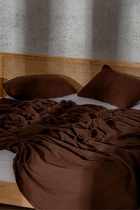 Muslin Blanket - Pure 100% Turkish Cotton Airy Soft Light Versatile Gauze Throw Blanket for Bed, Couch, Sofa (Dark Brown, Queen XL Size (95" x 95" inch))